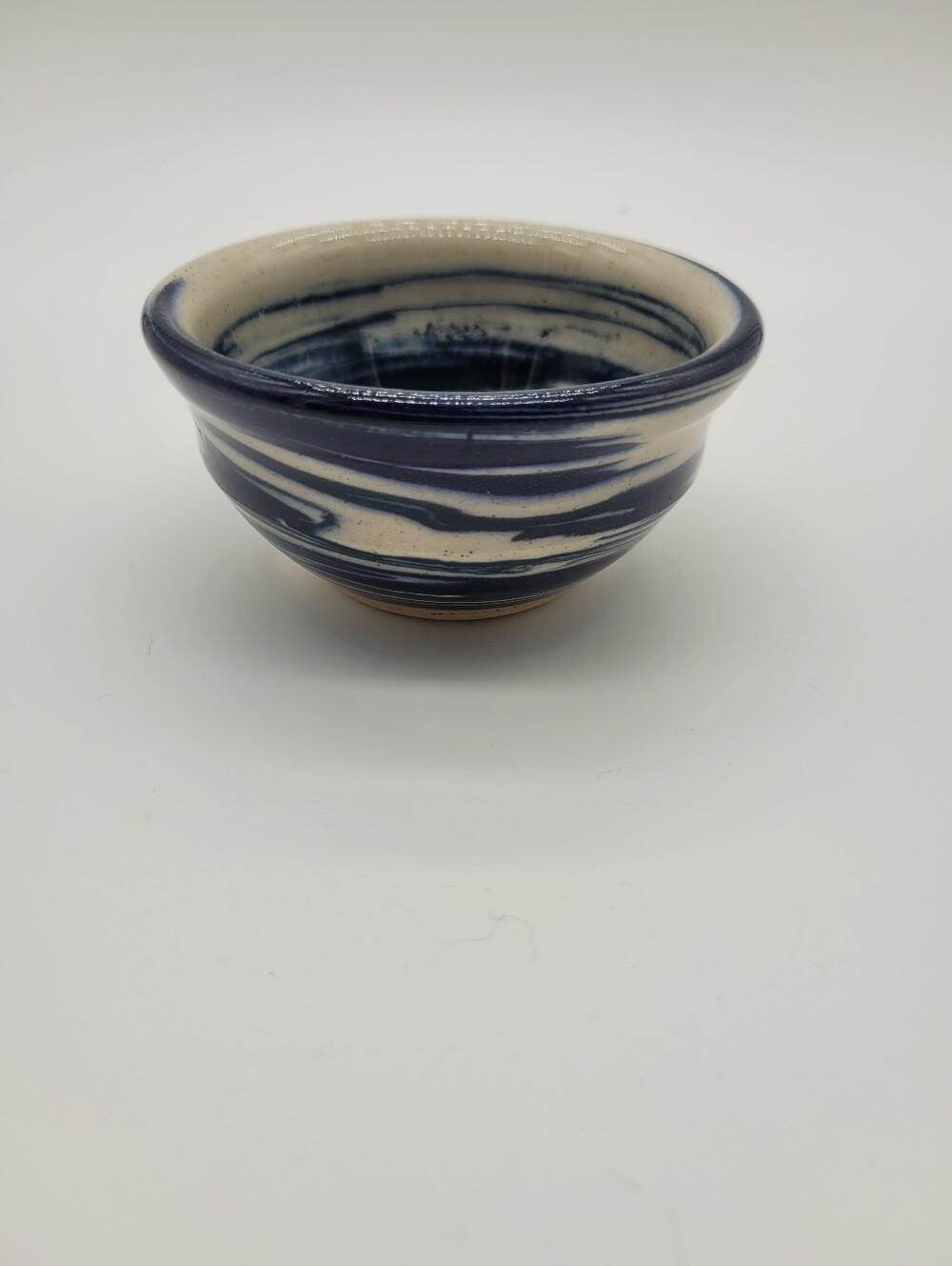 Signed Dutcher Studio Art Pottery Blue & White Swirled Ceramic Bowl